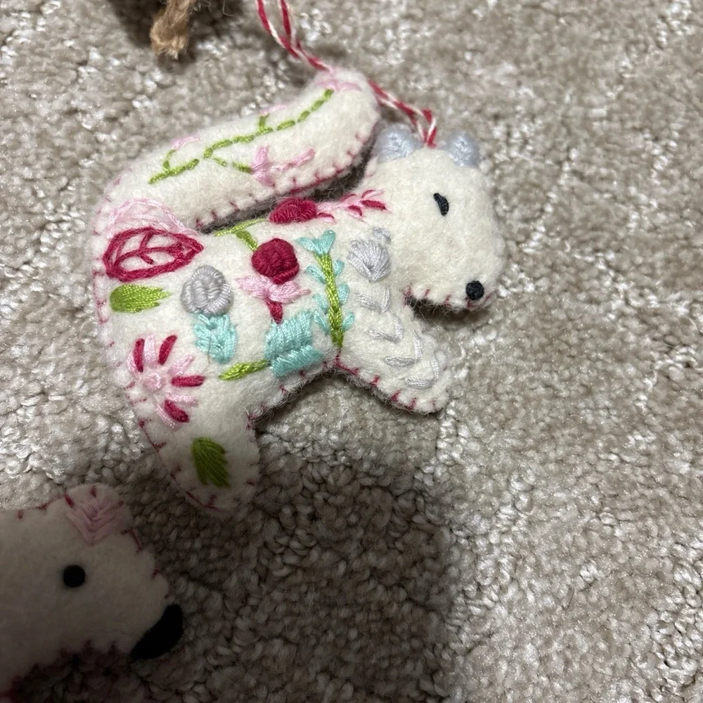 NWT Karma Scandi Felted Wool Christmas Ornaments Squirrel Bear Reindeer Set 3